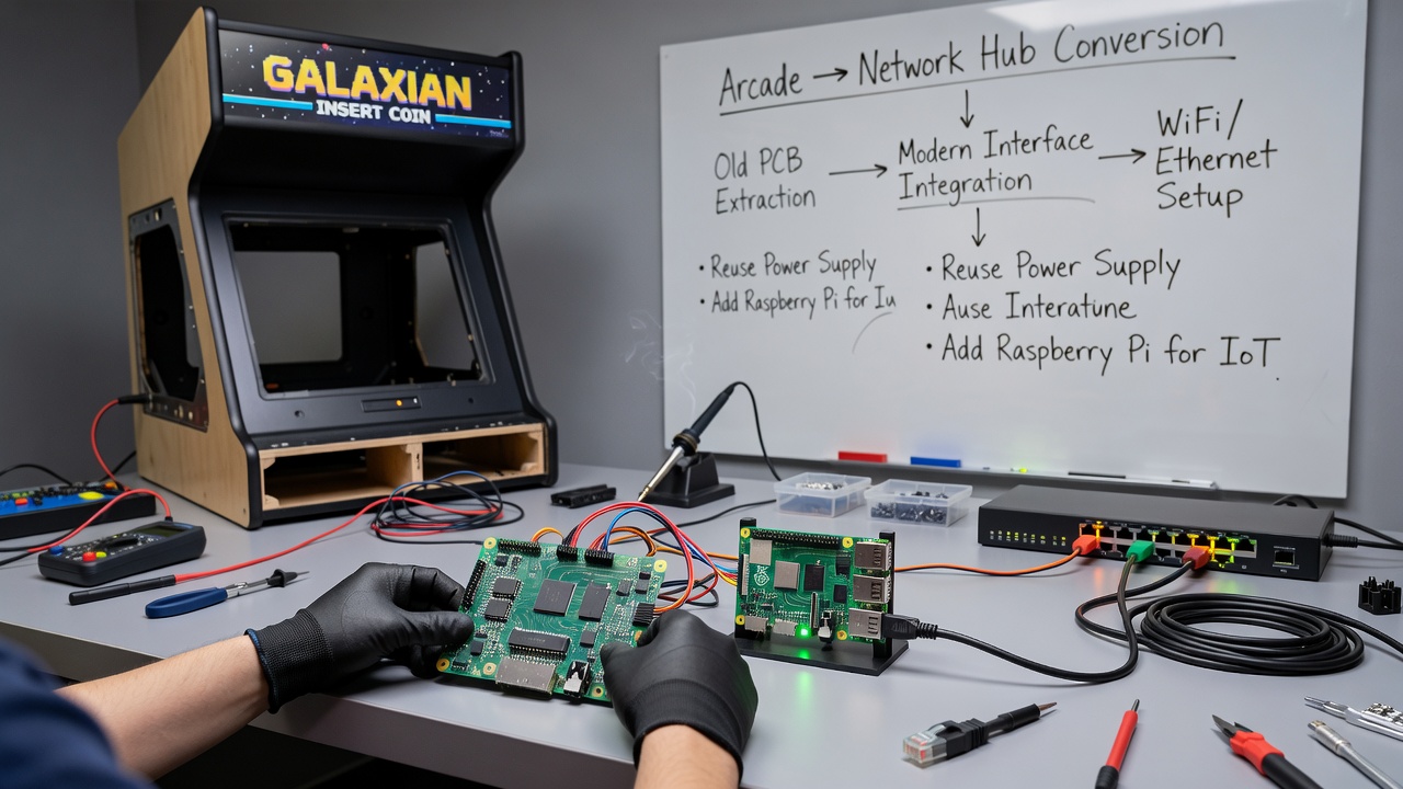 Networked arcade cabinet hubs during a regional cooperative puzzle league meetup