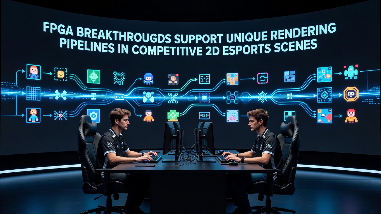 Close-up of FPGA board handling 2D sprite rendering logic during live esports match