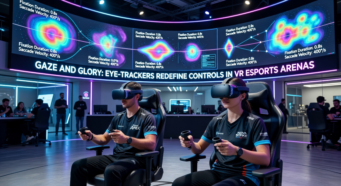 Close-up of eye-tracking hardware inside a VR headset, showing infrared lights and cameras capturing pupil movement during gameplay