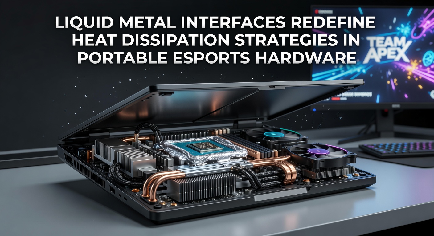 Close-up view of liquid metal thermal interface material applied to a compact esports laptop processor