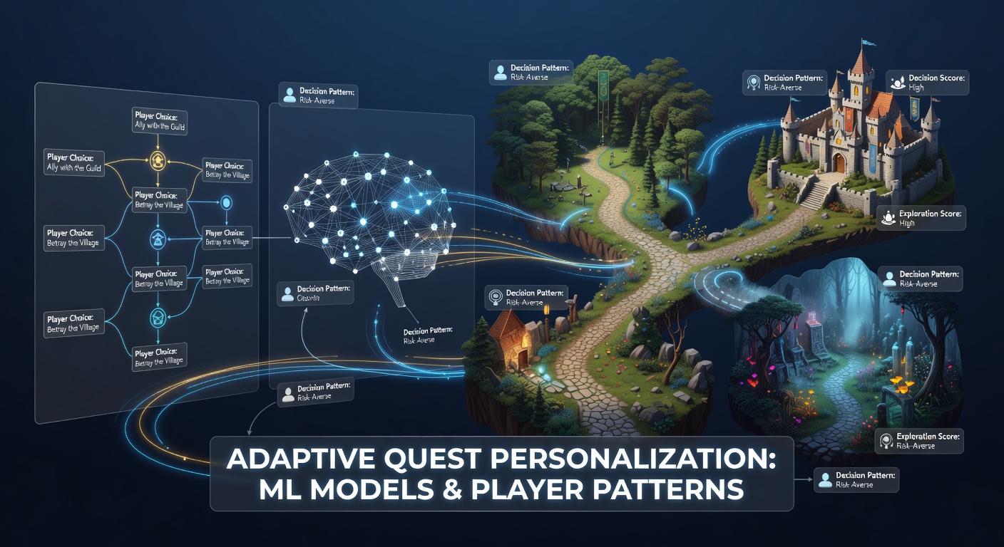 Machine learning interface displaying personalized quest branches in an RPG dashboard