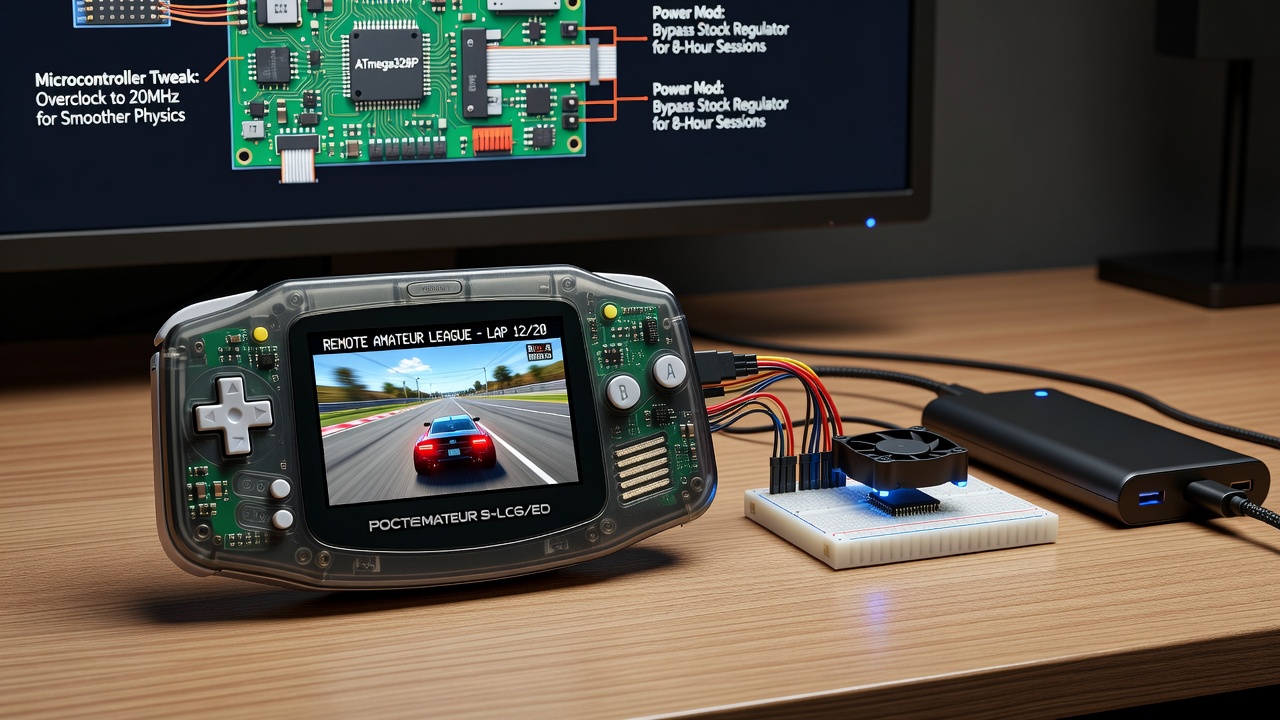 Group of remote players using handheld racing sims during an online league session