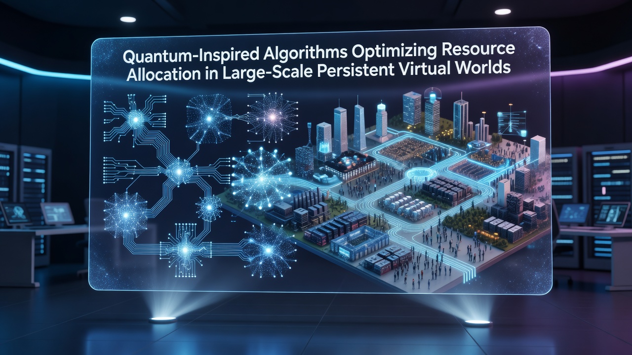 Diagram showing resource allocation flow in quantum-inspired virtual world servers