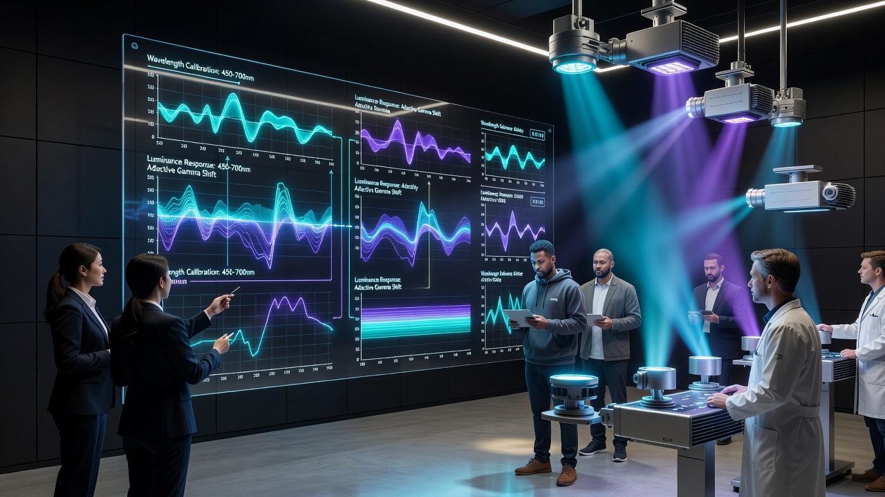 Dynamic lighting adjustments responding to spectral feedback in a multi-user simulation chamber