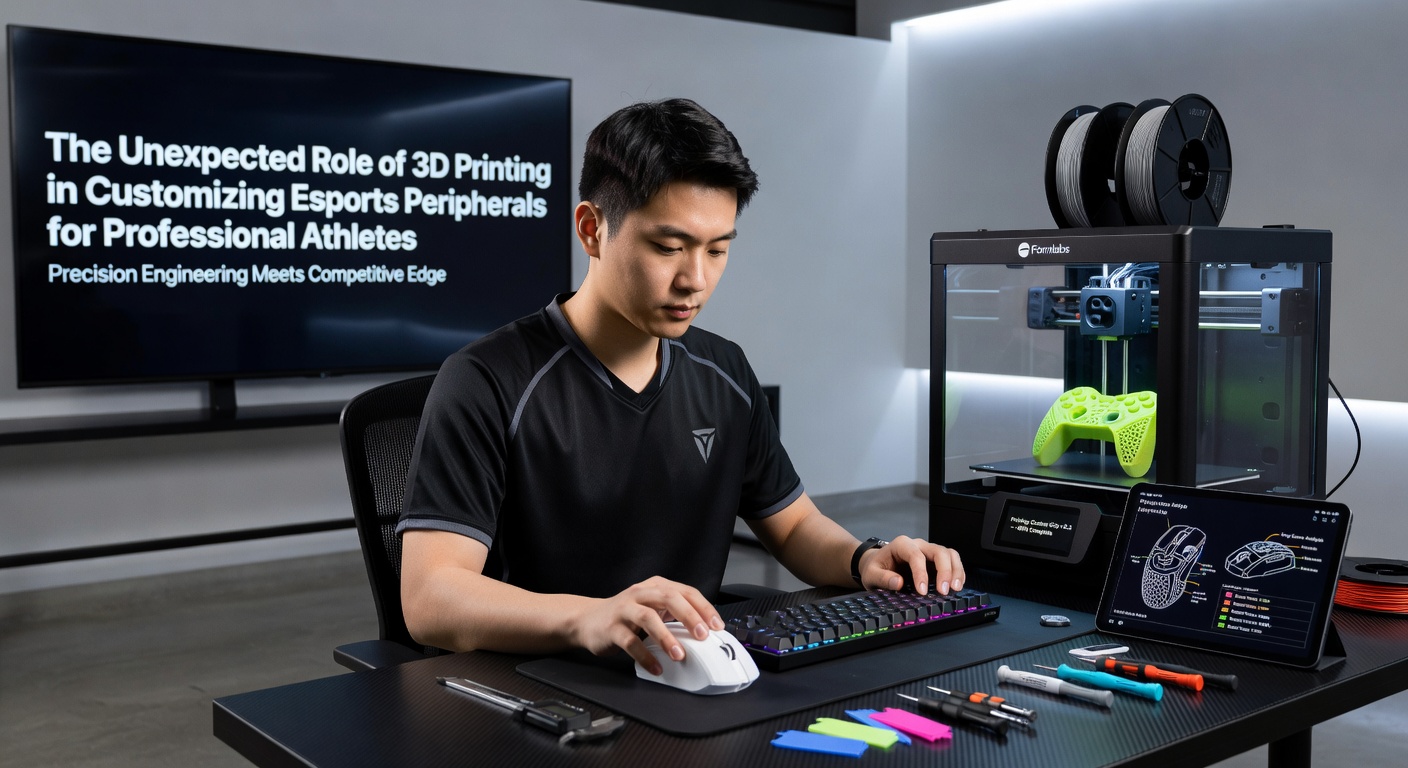 Professional esports athlete testing a 3D-printed custom mouse grip during a training session